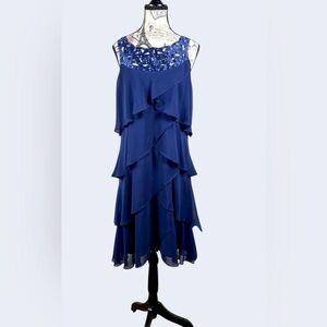 JR Nites Blue Layered Ruffle Dress | Formal Evening Cocktail Wedding Guest Sz 14
